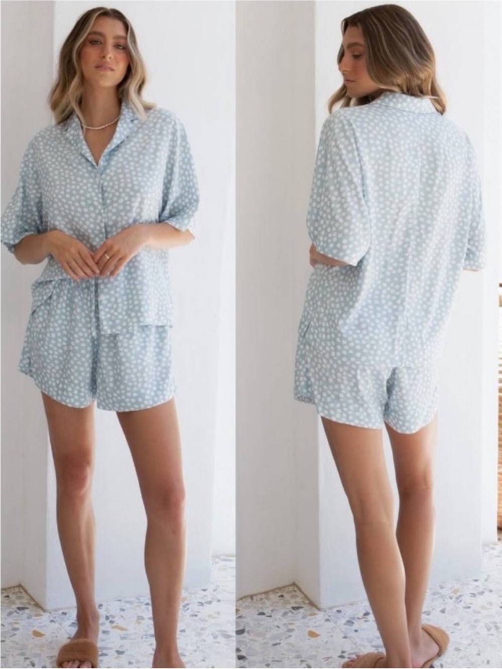 *Size S/M* PIYAMA Marnie Sleep Set Pajamas in Reverse Dot Misty Blue